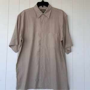 Bruno Men’s Linen Button Up Shirt Tan Short Sleeved Size Large